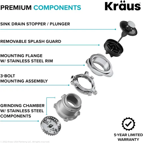 Vista 14 de KRAUS® WasteGuard™ - Triturador de basura de alimentación continua de 1/2 HP con motor ultrasilencioso de alta velocidad, cable de alimentación