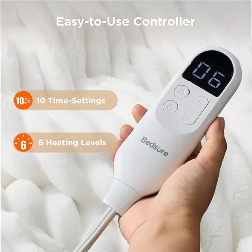 Vista 3 de Bedsure Manta eléctrica tamaño matrimonial – Manta térmica de franela gruesa a rayas con 6 ajustes de calor, 10 ajustes de tiempo, temporizador de 8