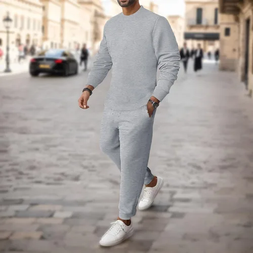 Vista 2 de Conjunto de camiseta y pantalones para hombre, trajes de invierno a la moda, casual, cuello redondo, 2 piezas, pantalones deportivos