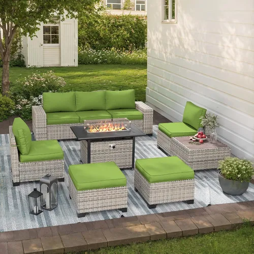 Vista 15 de Muebles de patio al aire libre conjunto PE mimbre ratán al aire libre sofá seccional Gris