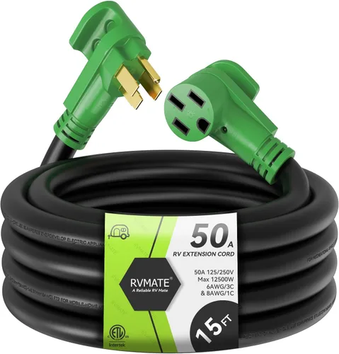 Vista 13 de RVMATE Cable de extensión de alimentación con cerradura para RV/generador de 50 amperios y 25 pies, mango de fácil enchufe, 14-50P a SS 2-50R