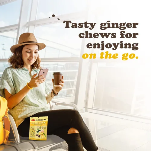 Vista 4 de Pocas Lemon Ginger Chews - Masticables de jengibre dulce y picante, bocadillos bajos en calorías envueltos individualmente, caramelo de jengibre