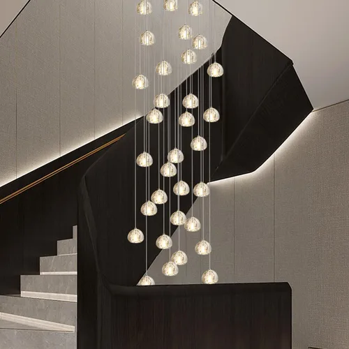 Vista 15 de Candelabro de cristal LED moderno, lámpara colgante de gota de lluvia, lámpara de techo de bola de cristal, 14 luces para escalera, sala de estar