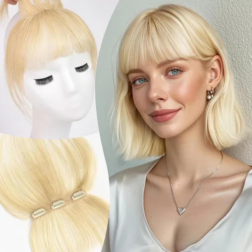 Vista 8 de EMMOR Flequillo con clip, flequillo de cabello 100% humano con 3 clips antideslizantes, extensiones de cabello superior de cobertura de 360°