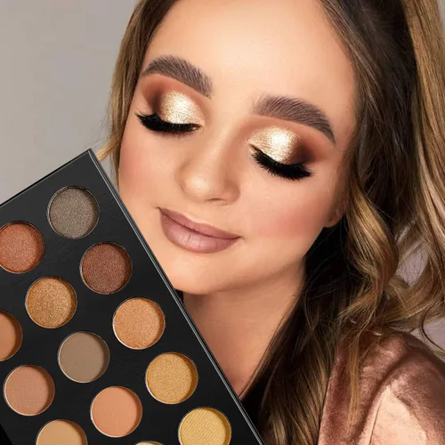 Vista 3 de Paleta de sombra de ojos Nude Gold Natural Desnuda Ahumada Cálido Neutro 15 tonos, DE'LANCI Paleta de sombra de ojos ultra-mezclable de alta