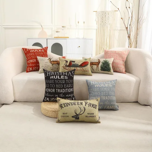 Vista 3 de TRENDIN Funda de almohada de Navidad de 18 x 18 pulgadas para sofá, decoración de Navidad, funda de cojín cuadrada de lino, decoración del hogar