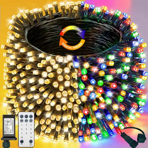 Vista 12 de Decute - Tira de luces de Navidad, impermeable, 300 LED, 105 pies, certificado UL con enchufe de extremo a extremo, 8 modos, guirnalda de luces