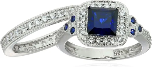 Vista 22 de Amazon Essentials Anillo antiguo de plata de ley chapada en platino o oro con circonita cúbica de elementos infinitos de corte Asscher