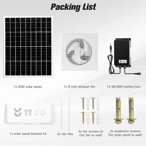 Vista 7 de blessny Ventilador de escape recargable solar de 8" para invernadero
