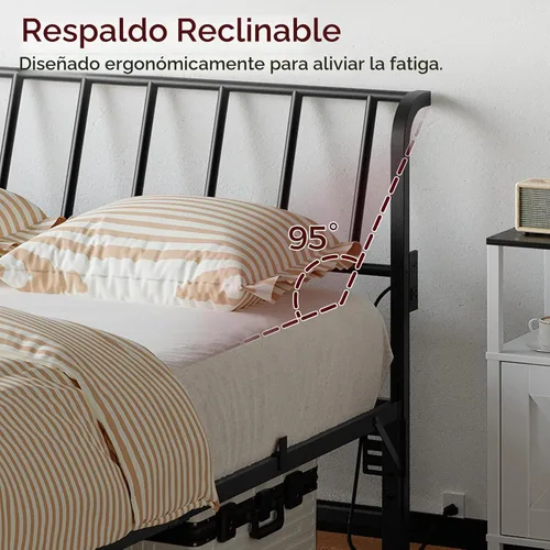 Vista 5 de MAHANCRIS Cabecera tamaño Queen solamente, cabecera de metal con 2 regletas de enchufes, respaldo reclinable de 95 grados con adaptadores