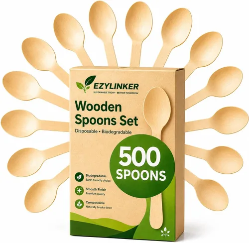 Vista 10 de Juego de 500 tenedores de madera desechables, alternativos a los tenedores de plástico y bambú, ecológicos, biodegradables y compostables, juego