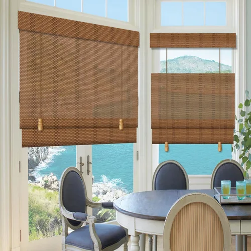 Vista 3 de LETAU Cortinas romanas de bambú para ventana, de arriba hacia abajo, abajo hacia arriba, de madera, filtrado de luz de bambú, patrón 1