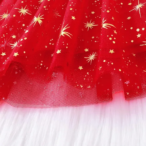 Vista 6 de Vestido de Navidad de terciopelo para niñas pequeñas, vestido de Papá Noel, de manga larga, felpa, para fiesta de princesa, cosplay, vestido