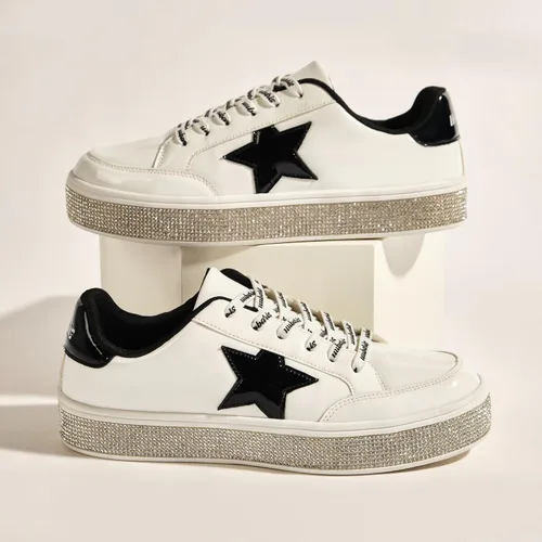 Vista 3 de UUBARIS Zapatillas de tenis con purpurina para mujer, color neón, elegantes, brillantes, con diamantes de imitación, para boda, novia, zapatos