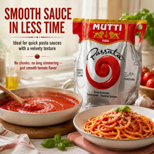 Vista 3 de Mutti Puré de tomate Passata de Italia Tomates 100% italianos, tamaño grande 6.6lb (3kg)