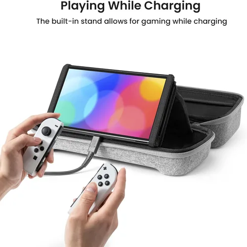 Vista 4 de tomtoc Funda de transporte para Nintendo SwitchOLED funda de viaje grande con bolsillo para controlador Pro agarre Joy-con o adaptador de CA funda