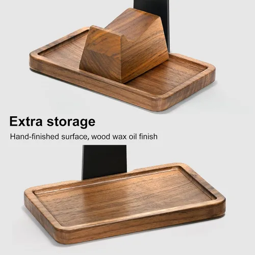 Vista 6 de UPERGO Headset Stand with Gaming Controller Holder, Walnut Wood Headphone Stand with Storage Base, Gaming Equipment Accessories for Desk