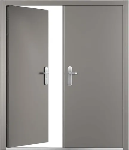 Vista 8 de VIZ-PRO Puerta de seguridad de acero doble de montaje rápido con marco y herrajes, hoja activa lateral derecha gris hacia adentro