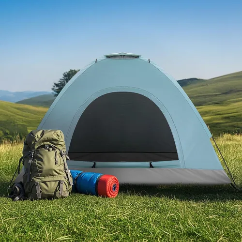 Vista 6 de Outvita Tienda de campaña para 4 personas con lluvia y bolsa de transporte, tienda de campaña impermeable de fácil instalación con ventanas de malla
