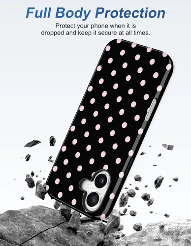 Vista 4 de Jusy Funda magnética de lunares para iPhone 16, color negro y rosa Negro Rosa