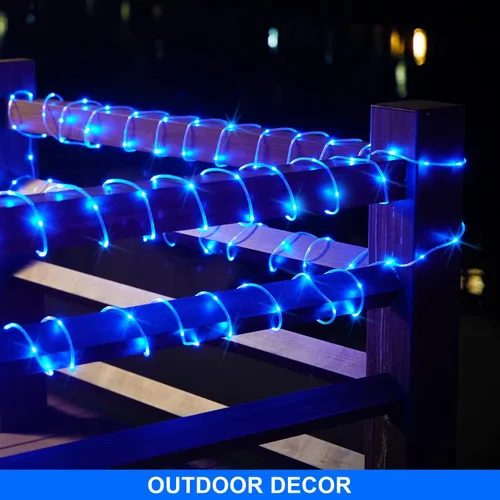 Vista 4 de Guirnalda de 100 luces LED de 33 pies, funciona con pilas, impermeable, funciona con pilas, luces de piscina al aire libre, 8 modos de luces azules