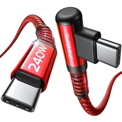 Vista 14 de AINOPE Cable USB C a USB C de 240 W de carga rápida de 1.5 pies, cable de carga rápida tipo C en ángulo recto para iPhone 16 Pro Max Plus, iPhone