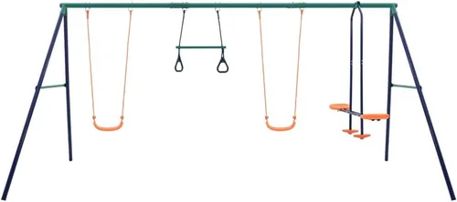 Vista 2 de Juego de columpios para niños con anillos de gimnasia y 4 asientos, juego de deslizadores de metal con marco de acero y 2 asientos de columpio con 1