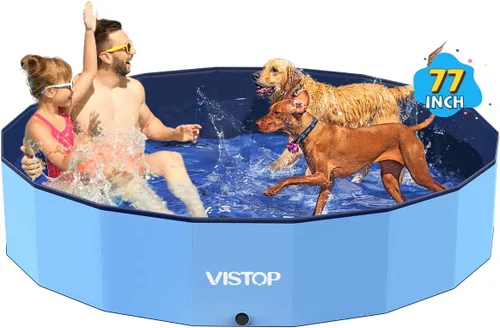 Vista 18 de VISTOP Piscina plegable para perros de 97 pulgadas con rociador, piscina grande de carcasa dura para mascotas, piscina plegable antideslizante