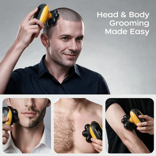 Vista 11 de Afeitadoras de cabeza para hombres calvos, maquinilla de afeitar eléctrica Amarillo
