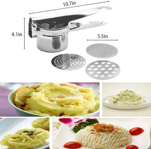 Vista 4 de Ricer profesional de patatas de acero inoxidable, triturador de papas con 3 discos de arroz para arroz grueso y fino, la mejor prensa de papas
