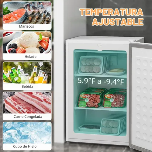 Vista 4 de HOMCOM - Congelador mini de mostrador de 3 pies cúbicos, congelador compacto vertical con estantes removibles, puerta reversible para el hogar Blanco