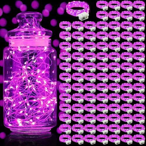 Vista 52 de Aogist Paquete de 24 luces de hadas, 3 modos, 2,1 metros, 20 luces LED, impermeables, cable plateado, funcionan con pilas, mini luces de alambre