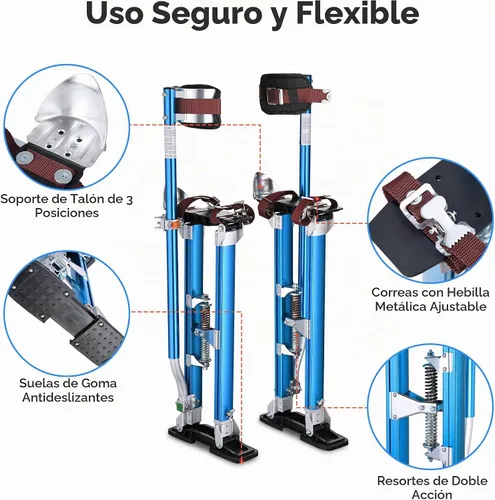 Vista 7 de Yescom Zancos para paneles de yeso de 24 a 40 pulgadas, ajustable, de aluminio, con rodilleras, protección para pintor, cinta azul Non-slip blue