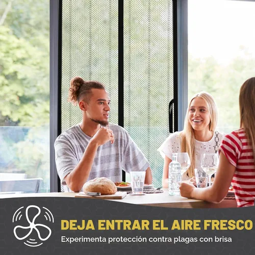 Vista 2 de Puerta mosquitera magnética manos libres, resistente, protector de malla de puerta de mosquitero autosellado, apto para mascotas y niños, hebilla