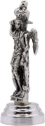 Vista 2 de VILLAGE GIFT IMPORTERS Estatua de auto de San Miguel Arcángel Figura de metal con base magnética y adhesiva Gran decoración cristiana