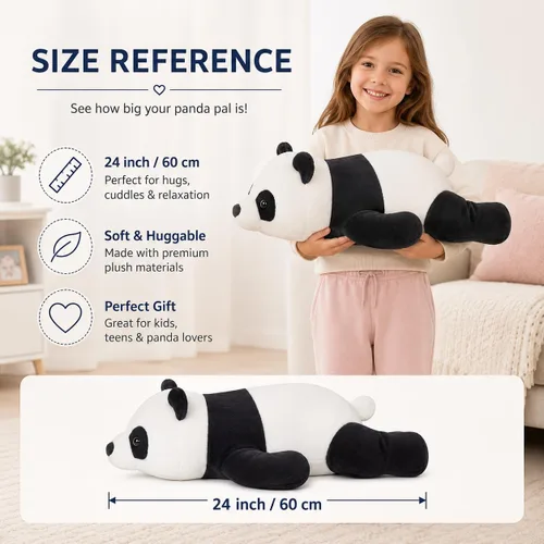 Vista 2 de Almohada de peluche de oso panda gigante de 24" lindo, almohada de cuerpo suave, juguete de animales de peluche de panda grande, regalo para niños