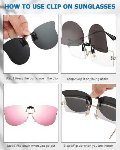 Vista 3 de 3 pares de lentes de sol polarizados con clip de ojo de gato, lentes de sol abatibles, lentes de sol ligeros con clip de metal sin montura para mujer