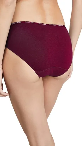 Vista 4 de Calvin Klein Calzones de bikini elásticos de algodón con logotipo para mujer, paquete de 5, Gala RojaNegroGris JaspeadoBlancoBaya Dulce