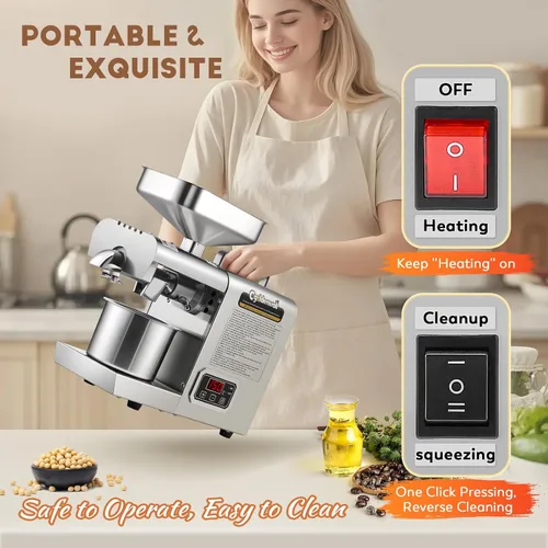 Vista 5 de CGOLDENWALL Máquina de Prensa de Aceite, Prensa Automática de Aceite, Extractor de Aceite de 1000W para Prensado en Frío y Caliente, Extractor