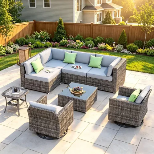 Vista 70 de HOOOWOOO Patio Sectional Furniture Set,2 Piece Couch Set with 2 Matching Armless Chairs(Beige)