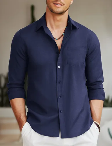 Vista 3 de COOFANDY Camisa de manga larga con botones para hombre, casual, sin doblar, ajuste regular, Oxford