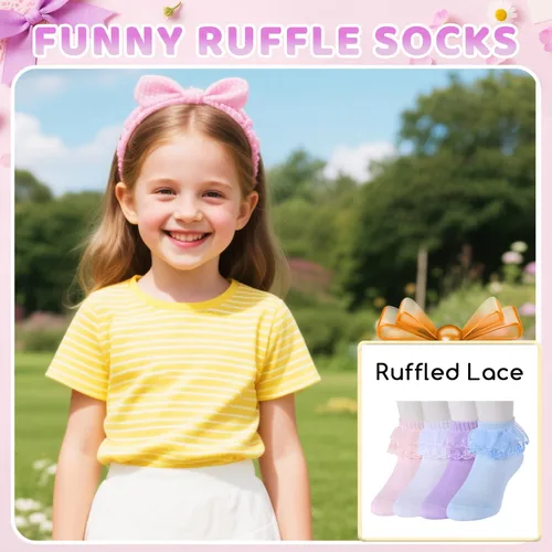 Vista 6 de sockfun Calcetines con volantes para bebé, calcetines de encaje con volantes para niños pequeños y niñas