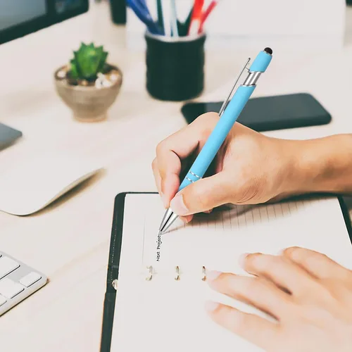 Vista 6 de Kingluu 24 unidades de bolígrafos personalizados con lápiz óptico, escritura suave, tinta negra, bolígrafos personalizados con su nombre, logotipo