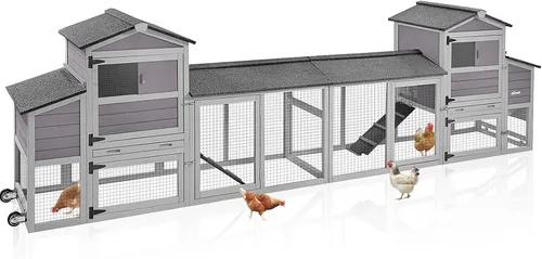Vista 9 de Aivituvin Gallinero para 4-6 pollos/patos, gallinero de madera para exteriores, jaula grande para gallineros con dos cajas anidables (gris, AIR45)