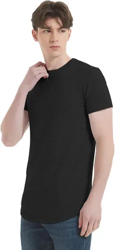 Vista 5 de LETAOTAO Camiseta hipster de línea larga para hombre, corte caído, festoneada, cola larga, ajustada, culturismo, gimnasio, entrenamiento muscular