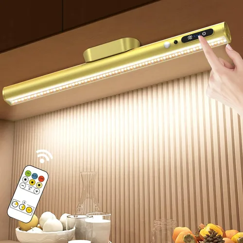 Vista 9 de Hapfish Tira de luces de pared que funcionan con pilas, barra de luz LED magnética recargable con control remoto, lámpara de escritorio regulable