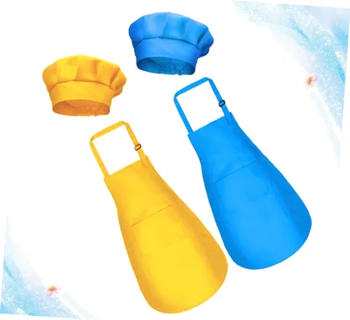 Vista 3 de Luxshiny 2Set Painting Polyester Smock and Chef Hat Ages Apron Yellow for Drawing Painting and Creative Fun