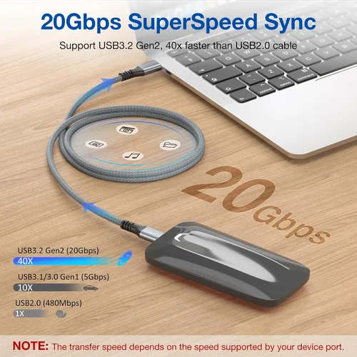 Vista 3 de UseBean Cable USB C a USB C de 240 W de 1.6 pies [2 paquetes], USB 3.2 Gen2X2 20Gbps Tipo-C PD carga rápida, cable de video 4K, para iPhone 15 Plus