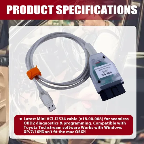 Vista 5 de Cable Mini VCI J2534 v18.00.008, adaptador de escáner OBD2 para GM Tech 2, OBDLink EX, USB, herramienta de diagnóstico para autos FIXD, escáner
