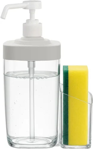 Vista 10 de Dispensador de Jabón de Cocina con Soporte para Esponja, Organizador de Jabón para Platos de Gran Capacidad de 800ml, Organizador de Fregadero a